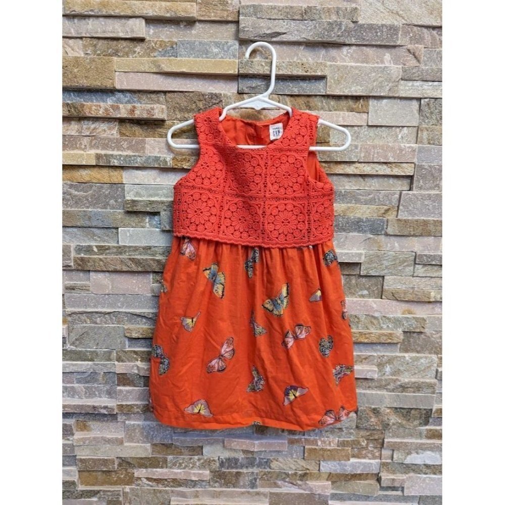 Gap Baby Orange Butterfly Print Sleeveless Summer Cotton Dress Toddler Size 3